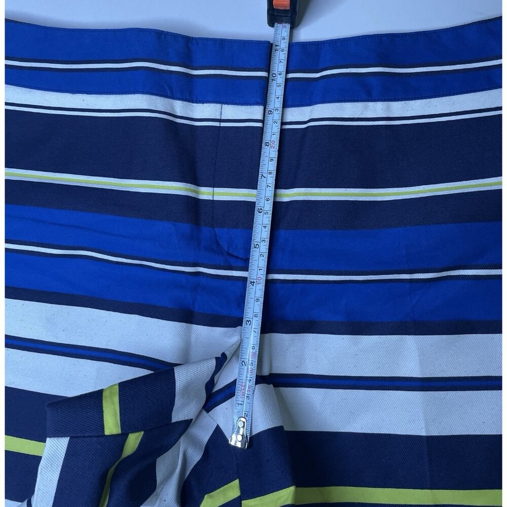 Ann Taylor LOFT women’s green White blue striped flat front shorts 12 L NWT - Picture 8 of 8